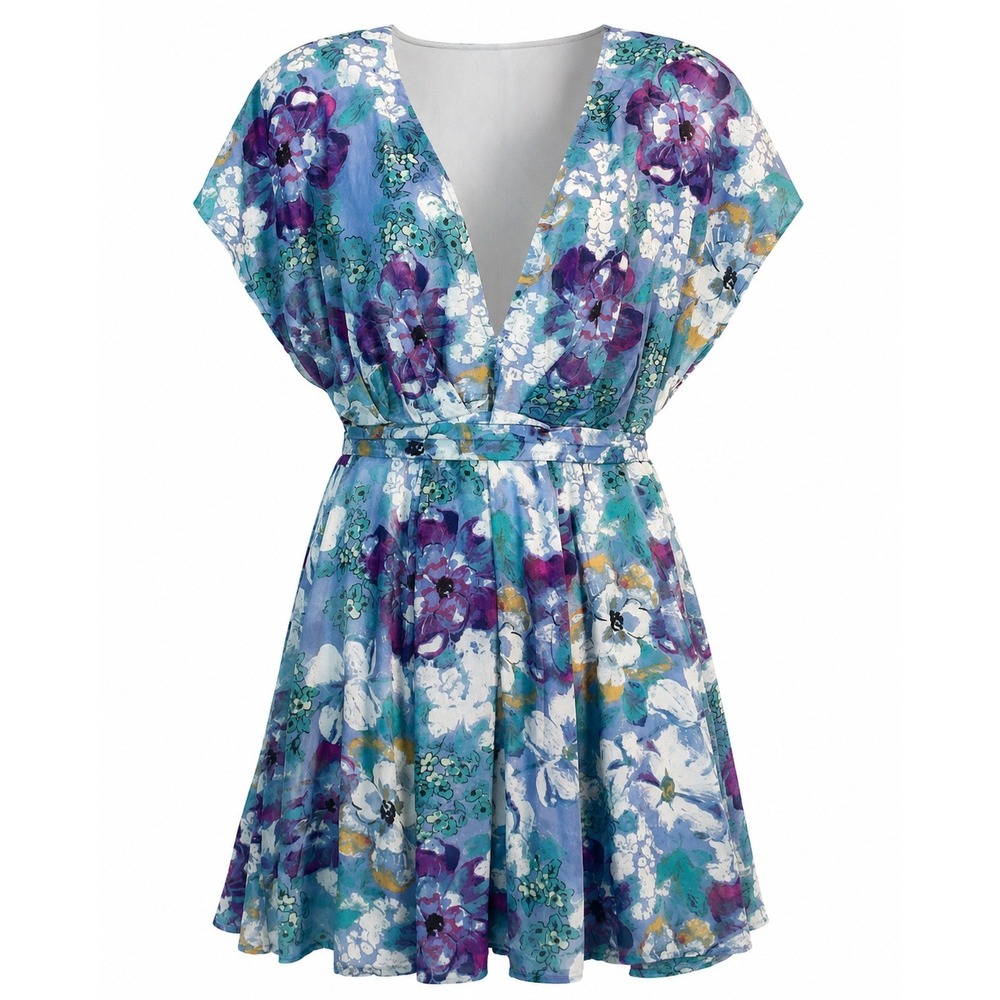 Free People Freddy Floral Multicolor Mini Dress Size S Flirty Plunging Neck